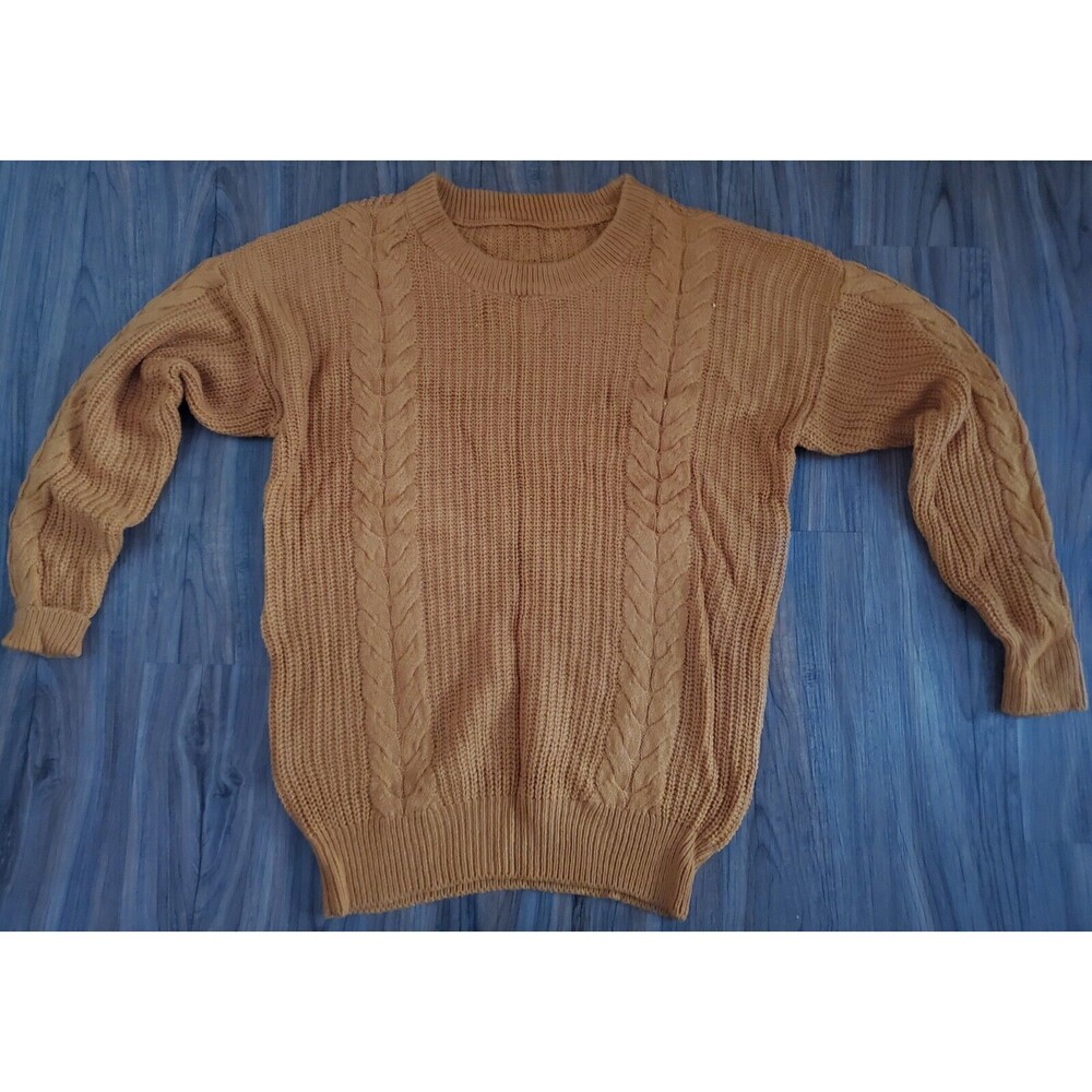 New Liny Xin Womens Sweater Mustard Color M-L Cable Knit  Crew Neck Pullover